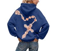 Generisch Sudadera con capucha para mujer, cruz de Jesús, cristianismo, estampado informal, sudadera de manga larga con cordón y bolsillos, talla grande, cómoda, ropa de calle, sudadera para el tiempo