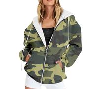 Generisch Sudadera con capucha para mujer, diseño informal, con estampado de camuflaje, chaqueta con capucha con cremallera y bolsillo canguro dividido, sudadera informal de estilo callejero