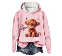 Generisch Sudadera con capucha para mujer, divertida, tallas grandes, transpirable, sudadera con capucha con bonito estampado de barro de las tierras altas, gran tamaño, sudadera con capucha, informal