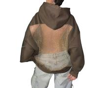 Generisch - Sudadera con capucha para mujer Hollow Mesh Back Sexy, marrón, M