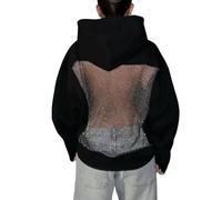 Generisch - Sudadera con capucha para mujer Hollow Mesh Back Sexy, Negro , XS