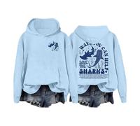 Generisch Sudadera con capucha para mujer informal sudadera con capucha para mujer con diseño de estampado de mundo oceánico, cómodo suéter diario con práctico bolsillo, sudadera 4XL, A azul cielo, S