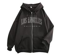 Generisch Sudadera con capucha para mujer Los Ángeles con capucha, larga, con capucha, manga larga, cremallera, abrigo, jersey de gran tamaño, Negro , M