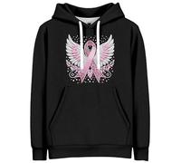 Generisch Sudadera con capucha para mujer para el cáncer de mama - Sudadera con capucha con lazo rosa y alas | Sudadera para conciencia y esperanza, Style_d01 Negro, XL