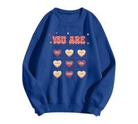 Generisch Sudadera con capucha para mujer, para el día de San Valentín, a la moda, informal, estampada, manga larga, cuello redondo suelto, sudadera con capucha personalizada, marine, XL