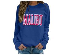 Generisch Sudadera con capucha para mujer, para el día de San Valentín, a la moda, informal, estampada, manga larga, cuello redondo, suelta, azul claro, azul, XXL