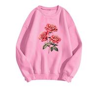 Generisch Sudadera con capucha para mujer, para el día de San Valentín, moderna, informal, estampada, manga larga, cuello redondo, suelta, sudadera ligera para mujer, Rosa., XXL