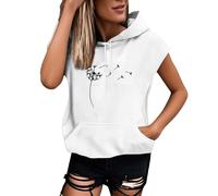 Generisch Sudadera con capucha para mujer, talla grande, con letras a la moda, manga corta, blusa suelta, top, Blanco, L