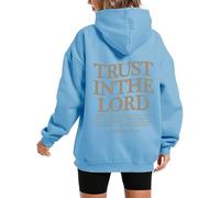 Generisch Sudadera con capucha para mujer Trust Inthe Lord, cuello redondo, sudadera de gran tamaño, camiseta de manga larga, informal, manga larga, jersey de entretiempo estampado, azul celeste, XL