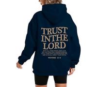 Generisch Sudadera con capucha para mujer Trust Inthe Lord, cuello redondo, sudadera de gran tamaño, camiseta de manga larga, informal, manga larga, jersey de entretiempo estampado, azul marino, XL