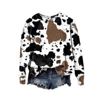 Generisch Sudadera con capucha para mujer vintage con estampado de vaca occidental, Blanco, XXL