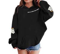 Generisch Sudadera con capucha para niña, con estampado de Halloween, informal, holgada, de manga larga, con diseño de letras, perfecta para invierno, ideal para el día a día, escuela, exterior, Negro