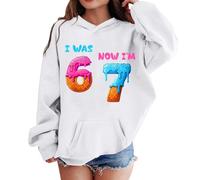 Generisch Sudadera con capucha para niña, con estampado de manga larga, cómoda para el tiempo libre, como ropa de invierno para niños pequeños, Blanco, 12-13 años