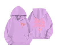 Generisch Sudadera con capucha para niña, holgada, con estampado de cartas, cómoda, cálida, informal, monocolor, elegante, de manga larga, holgada, ropa de calle de 1 a 14 años, morado, 13-14 años