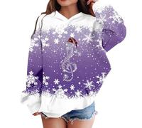 Generisch Sudadera con capucha para niña, manga larga, bonita parte superior, ajuste holgado, ropa deportiva informal para adolescentes, jóvenes, Navidad, cómoda vida cotidiana, morado, 9-10 años