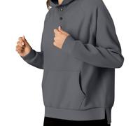 Generisch Sudadera con capucha para niña, sudadera con capucha para mujer, monocolor, básica, sudadera informal con capucha, botones, manga larga, transpirable, con cuello en V, sudadera, gris, M