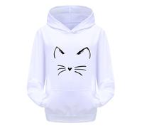 Generisch Sudadera con capucha para niña y gatito, sudadera con capucha y cordón, sudadera ligera con capucha, camiseta informal, básica, cómoda, moderna, para exteriores, ropa de calle, Blanco, 2-3