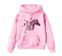 Generisch Sudadera con capucha para niñas de manga larga con estampado de caballos para niños, camiseta tipo polo de estilo Soft Girl, Rosa., 12-13 años
