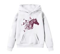 Generisch Sudadera con capucha para niñas de manga larga con estampado de caballos para niños, camiseta tipo sudadera Soft Girl, Blanco, 12-13 años
