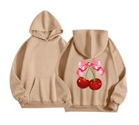 Generisch Sudadera con capucha para niñas, sudaderas elegantes para niñas para el día a día, cómoda y acogedora, sudadera con capucha de manga larga con bolsillo para niñas de 2 a 13, caqui, 12-13
