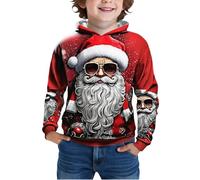 Generisch Sudadera con capucha para niño con diseño de Papá Noel, sudadera de forro polar festivo para un atuendo acogedor de vacaciones, sudadera informal para la escuela al aire libre, rojo, 3-4