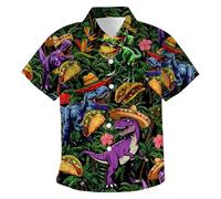 Generisch Sudadera con capucha para niños, camisa de manga corta en estilo juvenil con estampado tropical, camisa informal con botones para excursiones de verano en la playa., Negro , 6-7 años