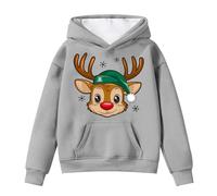 Generisch Sudadera con capucha para niños con diseño de renos guiñando un ojo - Sudadera divertida con gorro verde | Sudadera acogedora para niños y niñas, Style_p02 Gris, 13-14 años