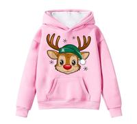 Generisch Sudadera con capucha para niños con diseño de renos guiñando un ojo - Sudadera divertida con gorro verde | Sudadera acogedora para niños y niñas, Style_p03 Pink, 12-13 años