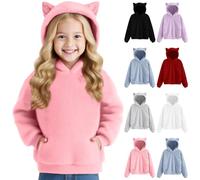 Generisch Sudadera con capucha para niños con orejas de gato, monocolor, gran tamaño, sudaderas de moda, sudaderas de forro polar, ropa cálida de otoño e invierno para la escuela y actividades al aire