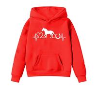 Generisch Sudadera con capucha para niños de manga larga con estampado de caballos para una mezcla de algodón suave para los días fríos, rojo, 4-5 años