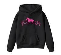 Generisch Sudadera con capucha para niños de manga larga con estampado de caballos para una mezcla de algodón suave para los días fríos, Negro , 4-5 años