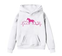 Generisch Sudadera con capucha para niños de manga larga con estampado de caballos para una mezcla de algodón suave para los días fríos, Blanco, 4-5 años