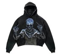 Generisch Sudadera con capucha punk esqueleto estampado Y2K retro hip hop gótico sudaderas deportivas casual ropa de calle moda sudaderas con capucha para hombre y mujer sudaderas con capucha, 4#, L