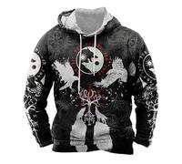 Generisch Sudadera con capucha unisex de mitología nórdica, impresión de cuervo 3D de Odins, con cremallera de gran tamaño, estilo Harajuku Punk, sudadera para parejas para fiestas en la calle y
