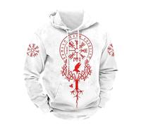 Generisch Sudadera con capucha vikinga para hombre con vegvisir y árbol del mundo, sudadera nórdica con runas | Sudadera mitológica con cuervo, Style_b03 Blanco, 3XL