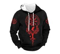 Generisch Sudadera con capucha vikinga para hombre con vegvisir y árbol del mundo, sudadera nórdica con runas | Sudadera mitológica con cuervo, Style_b01 Negro, L