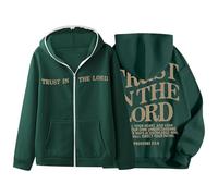 Generisch Sudadera con capucha y cremallera completa para hombre con impresión trasera Trust in The Lord Print, sudadera de gran tamaño, sudaderas Y2K Hip Hop sudadera de manga larga con capucha con