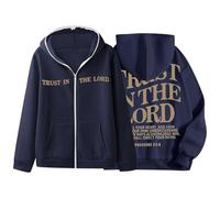 Generisch Sudadera con capucha y cremallera completa para hombre con impresión trasera Trust in The Lord Print, sudadera de gran tamaño, sudaderas Y2K Hip Hop sudadera de manga larga con capucha con