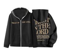 Generisch Sudadera con capucha y cremallera completa para hombre con impresión trasera Trust in The Lord Print, sudadera de gran tamaño, sudaderas Y2K Hip Hop sudadera de manga larga con capucha con