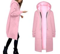 Generisch Sudadera con capucha y cremallera completa para mujer, de un solo color, con cremallera y cordón, Y2K a la moda, larga, abrigo largo, chaqueta de entretiempo con capucha, O rojo1, XL