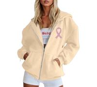 Generisch Sudadera con capucha y sudaderas para el tiempo libre. Cremallera con lazo de conciencia sobre el cáncer de mama. Perfecto para comodidad durante todo el año. Combina bien con jeans., beige