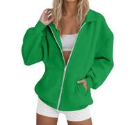 Generisch Sudadera con cremallera para mujer, de gran tamaño, con capucha, corta, con cremallera, sudadera de algodón, tallas grandes, chaqueta básica para correr, chaqueta para el tiempo libre, verde