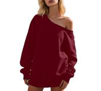 Generisch Sudadera con hombros descubiertos para mujer, de manga larga, elegante, para uso diario, informal, color sólido, suave, elástica, holgada, a la moda, para primavera e invierno, rojo, L