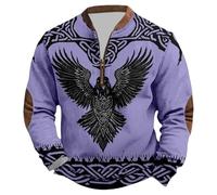 Generisch Sudadera con media cremallera para hombre, tatuajes vikingos, sudadera con capucha, estilo medieval, vintage, sudadera de trabajo con estampado vikingo, mitología nórdica, ropa de calle