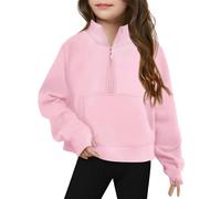 Generisch Sudadera con media cremallera para niñas, manga larga, jersey para niños, ropa de invierno ligera, sudadera para adolescente, Rosa., 4-5 años