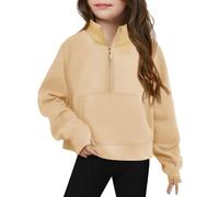 Generisch Sudadera con media cremallera para niñas, manga larga, jersey para niños, ropa de invierno ligera, blusa para niñas, amarillo, 5-6 años