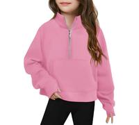 Generisch Sudadera con media cremallera para niñas, manga larga, jersey para niños, ropa de invierno ligera, sudadera para adolescente, Rojo sandía, 4-5 años