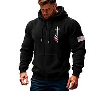 Generisch Sudadera de cuello alto para hombre con cremallera negra, bandera americana, camisa de patriota, sudadera para hombre, Negro , L