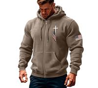 Generisch Sudadera de cuello alto para hombre con cremallera negra, bandera americana, camisa de patriota, sudadera para hombre, café, L