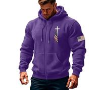 Generisch Sudadera de cuello alto para hombre con cremallera negra, bandera americana, camisa de patriota, sudadera para hombre, Color morado oscuro., XL